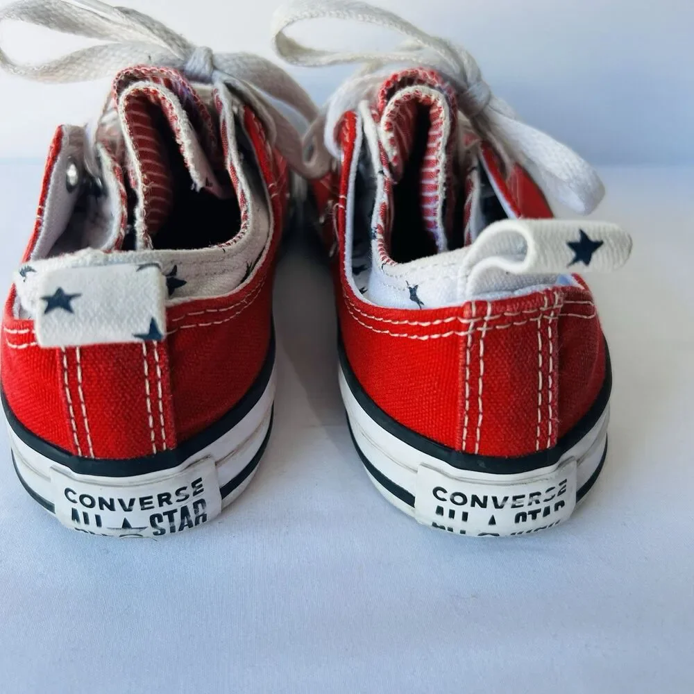 Converse All Stars Girls Size 13 Red White Blue Star Trim Double Upper Sneaker